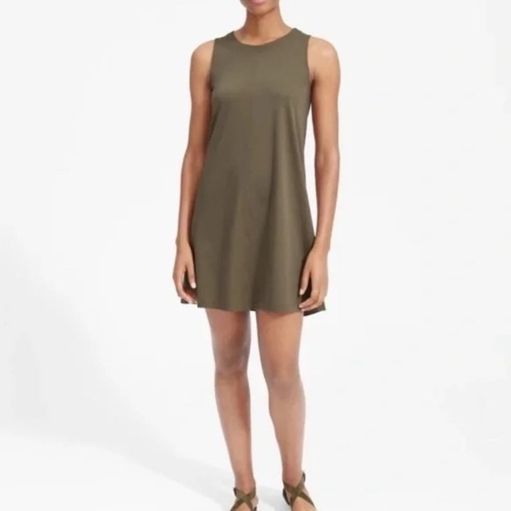 Everlane Womens Luxe Cotton A Line Tank Dress Olive Green Mini Basic Size XL
